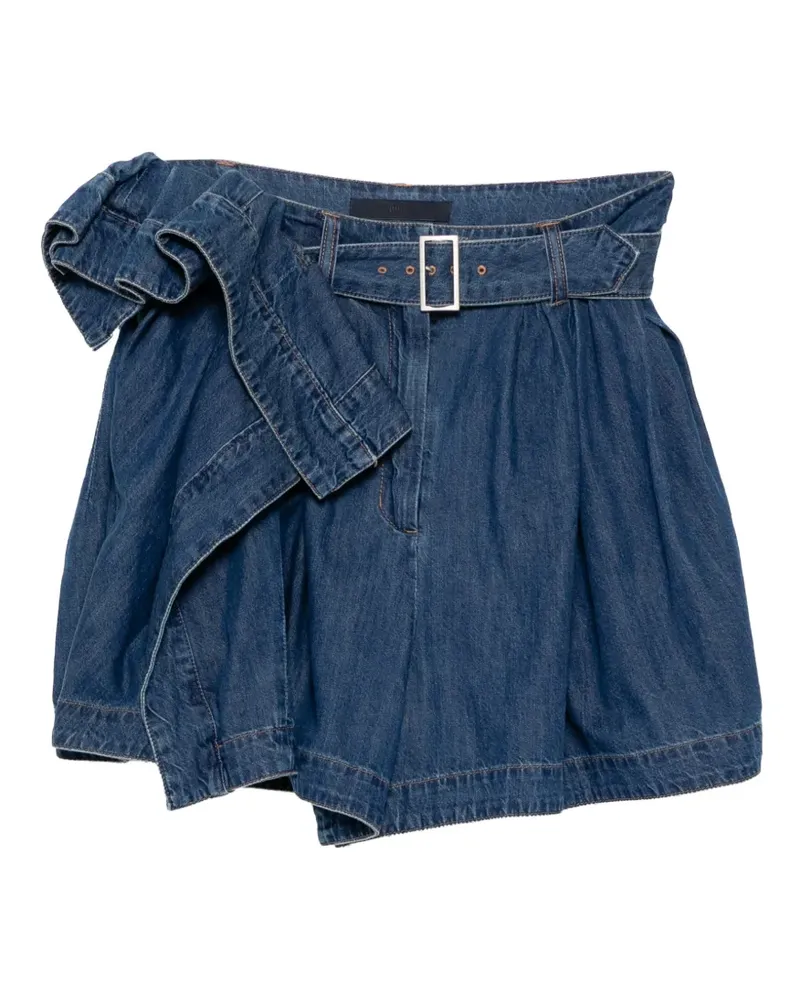 JUUN.J belted ruffled shorts - Blau Blau