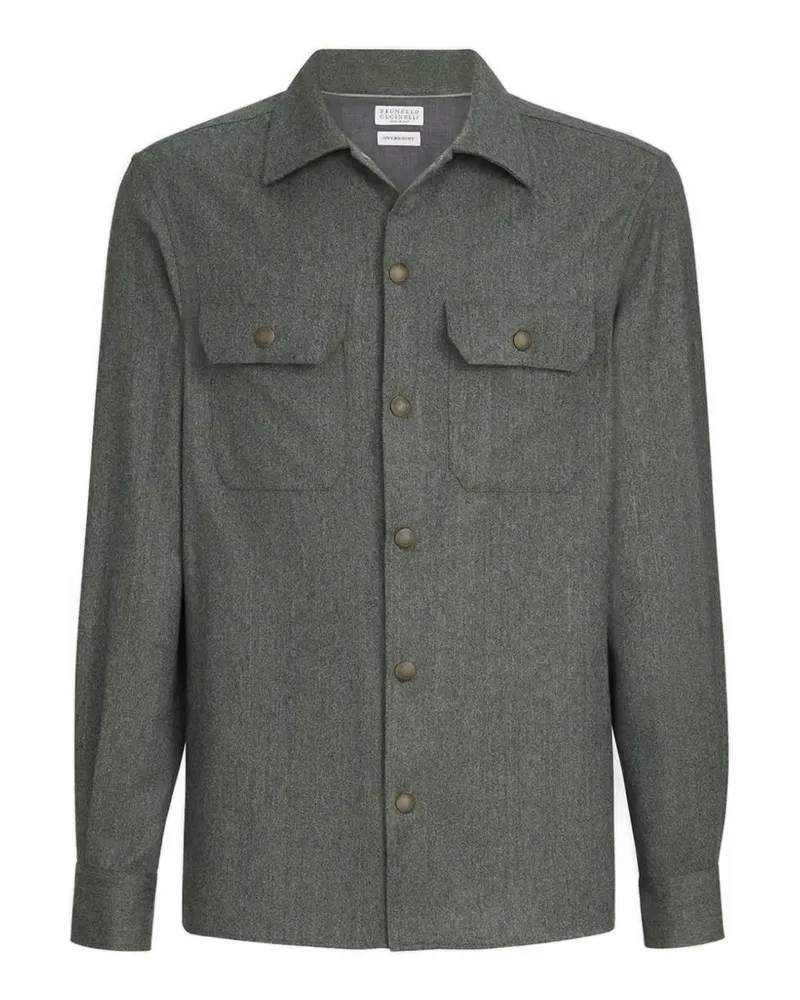 Brunello Cucinelli Flanellhemdjacke aus Schurwolle mit Spreizkragen und Brusttaschen - Grün Grün