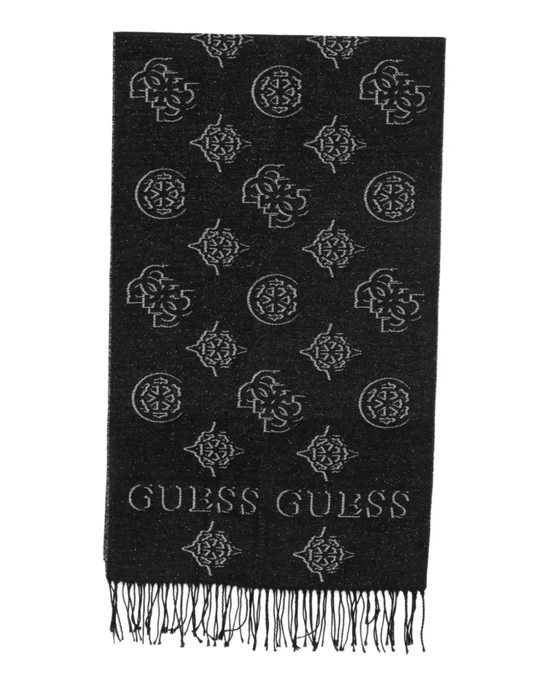 Guess logo-print fringed scarf - Schwarz Schwarz