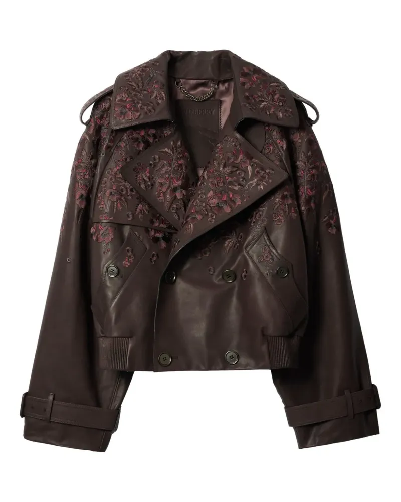Burberry Doppelreihige Lederjacke mit Blumen - Braun Braun