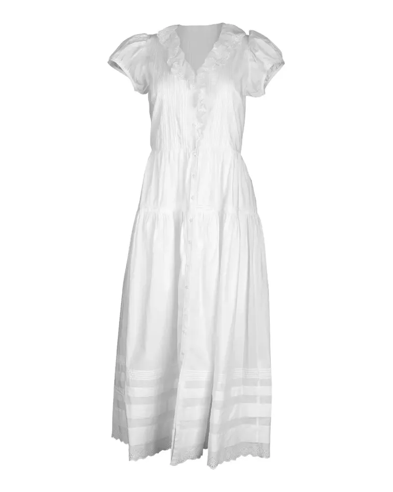 DÔEN Eliette Midikleid mit Rüschenbesatz - Weiß Weiß