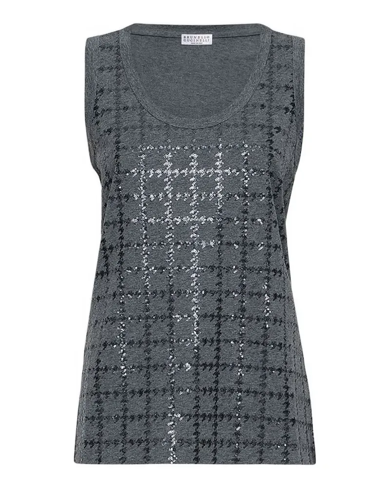 Brunello Cucinelli Oberteil mit Windowpane-Stickerei - Grau Grau