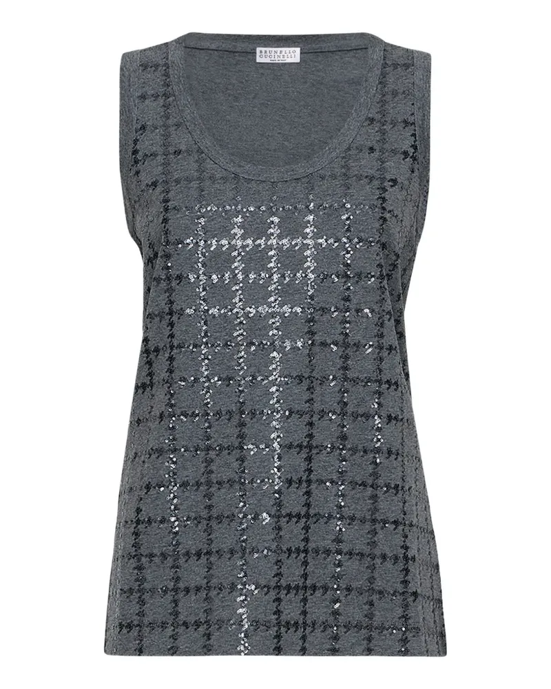 Brunello Cucinelli Oberteil mit Windowpane-Stickerei - Grau Grau