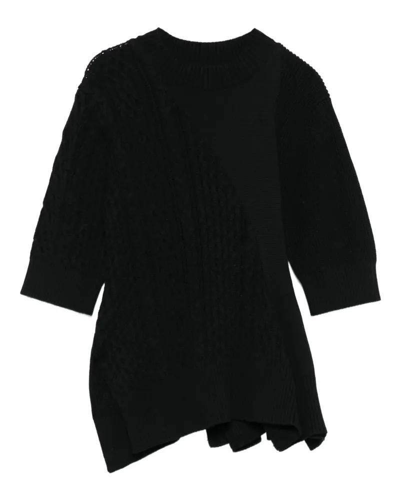 Sacai Ausgestelltes Oberteil mit Zopfmuster - Schwarz Schwarz