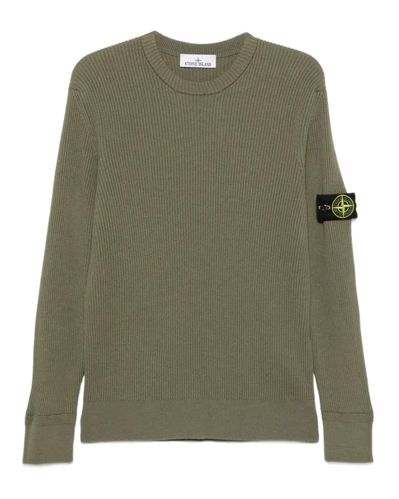 Stone Island Gerippter Pullover mit Logo-Patch - Grün Grün