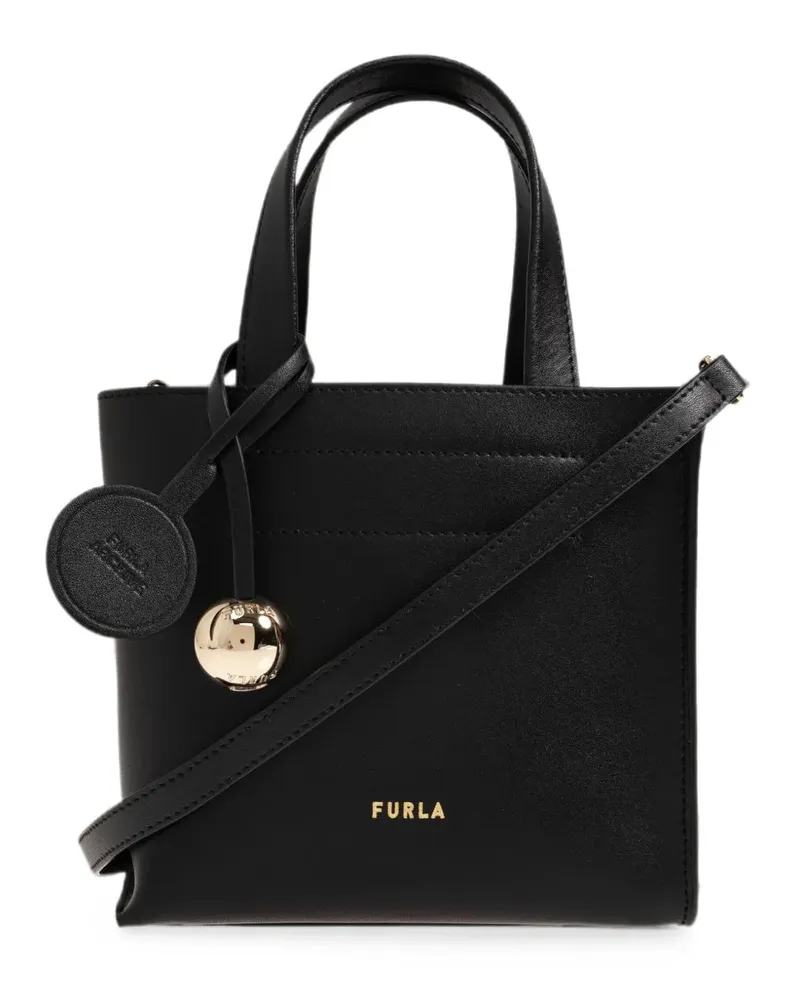 Furla mini Divide logo-lettering leather tote bag - Schwarz Schwarz