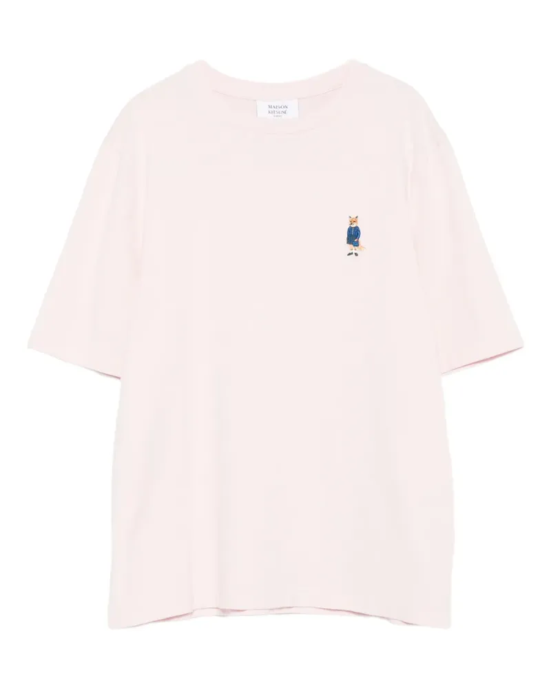 Kitsuné T-Shirt mit aufgesticktem Fuchs - Rosa Rosa