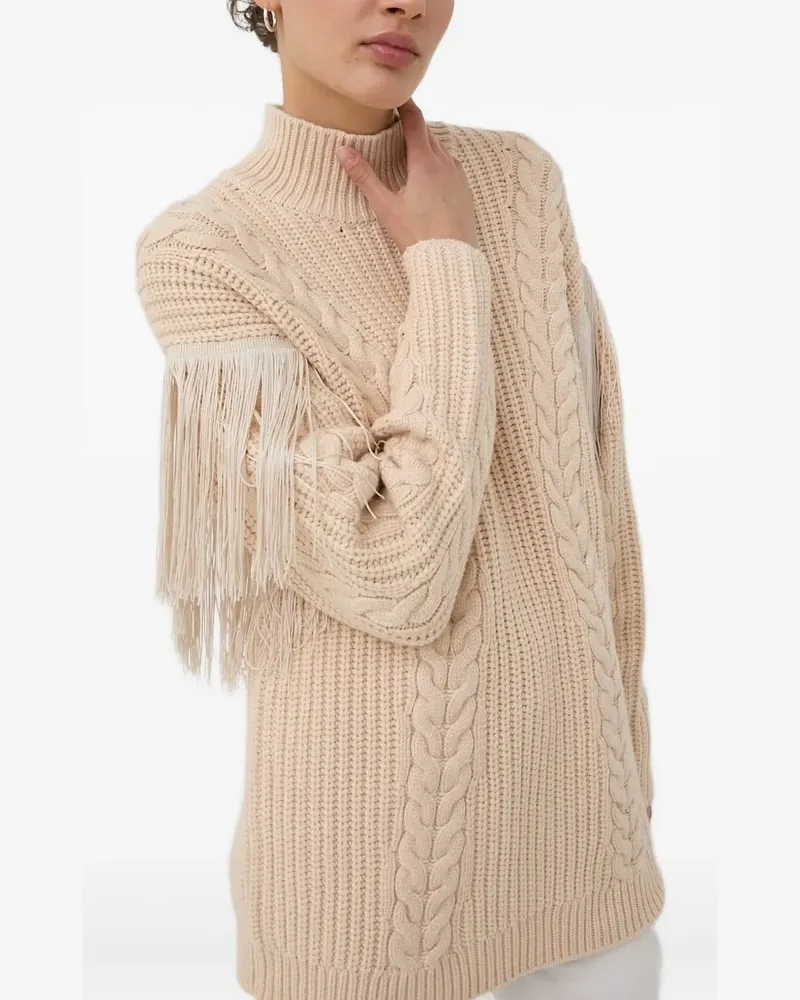 BRUUNS BAZAAR Zopfmuster-Pullover mit Fransen - Nude Nude