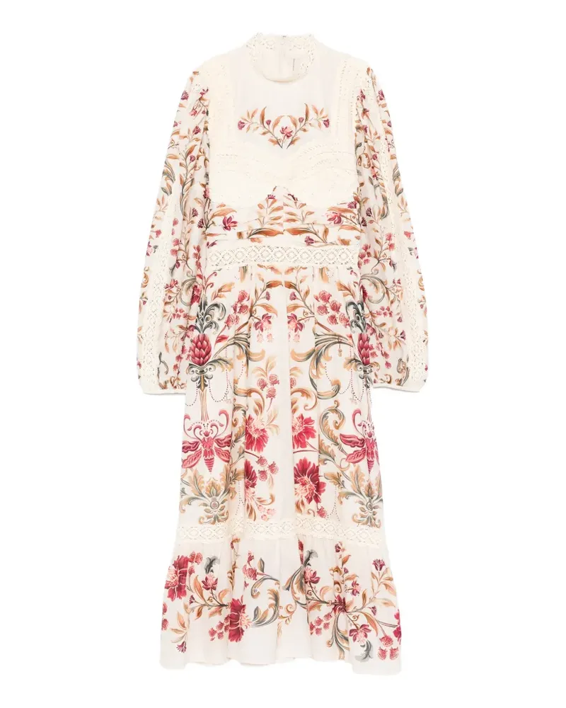 FARM Rio lace floral-print midi dress - Nude Nude