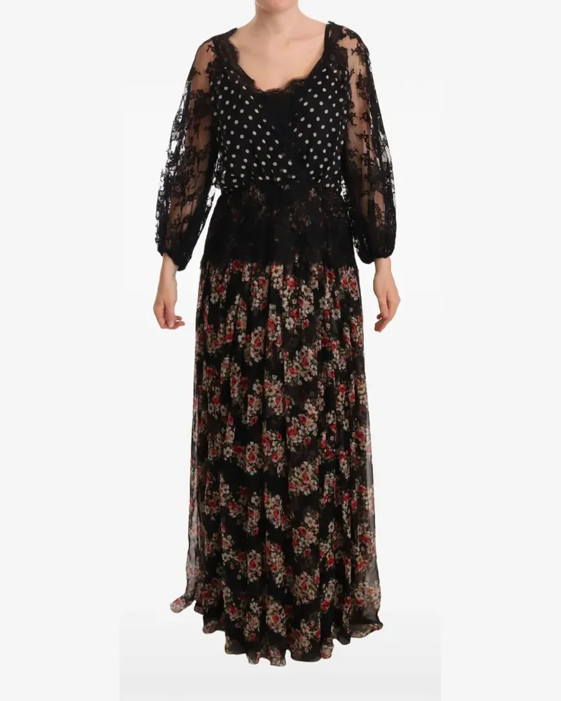 Dolce & Gabbana Maxikleid mit Blumen-Print - Schwarz Schwarz