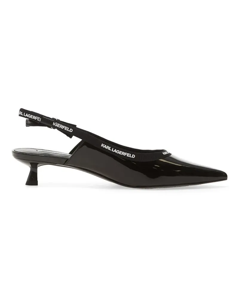 Karl Lagerfeld patent-finish slingback heeled pumps - Schwarz Schwarz