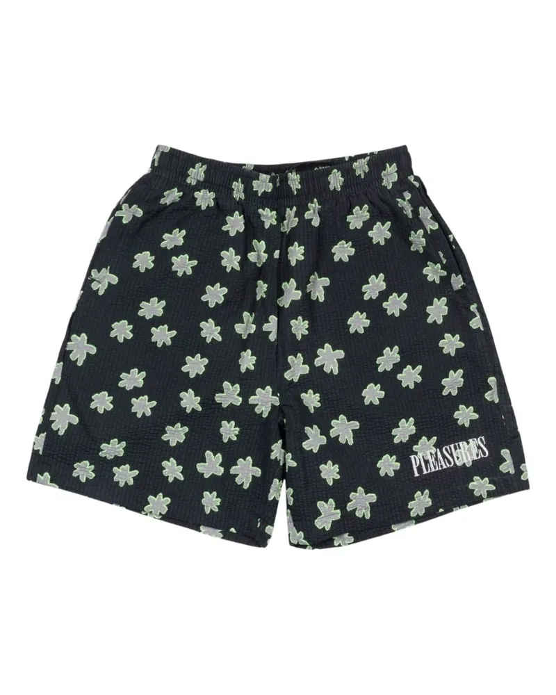 PLEASURES Seersucker-Segelshorts mit Blumen - Schwarz Schwarz