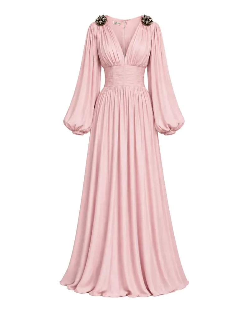 Baruni Layan gerafftes Maxikleid mit Blumenverzierung - Rosa Rosa