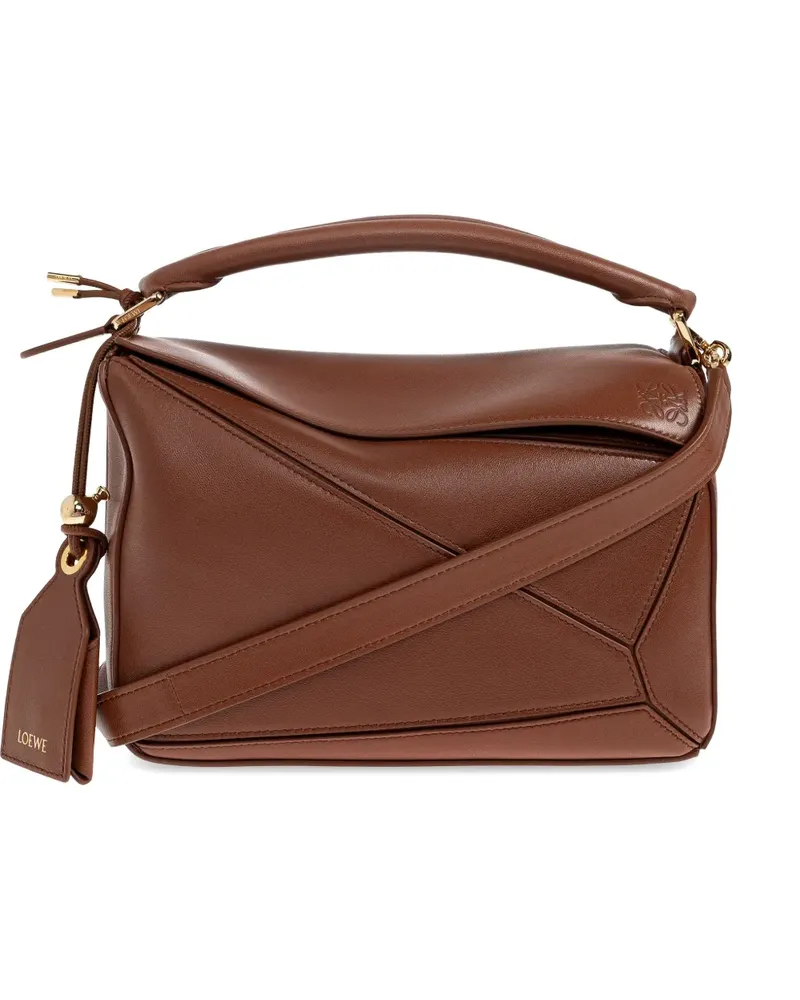 Loewe small Featherlight Puzzle leather tote bag - Braun Braun