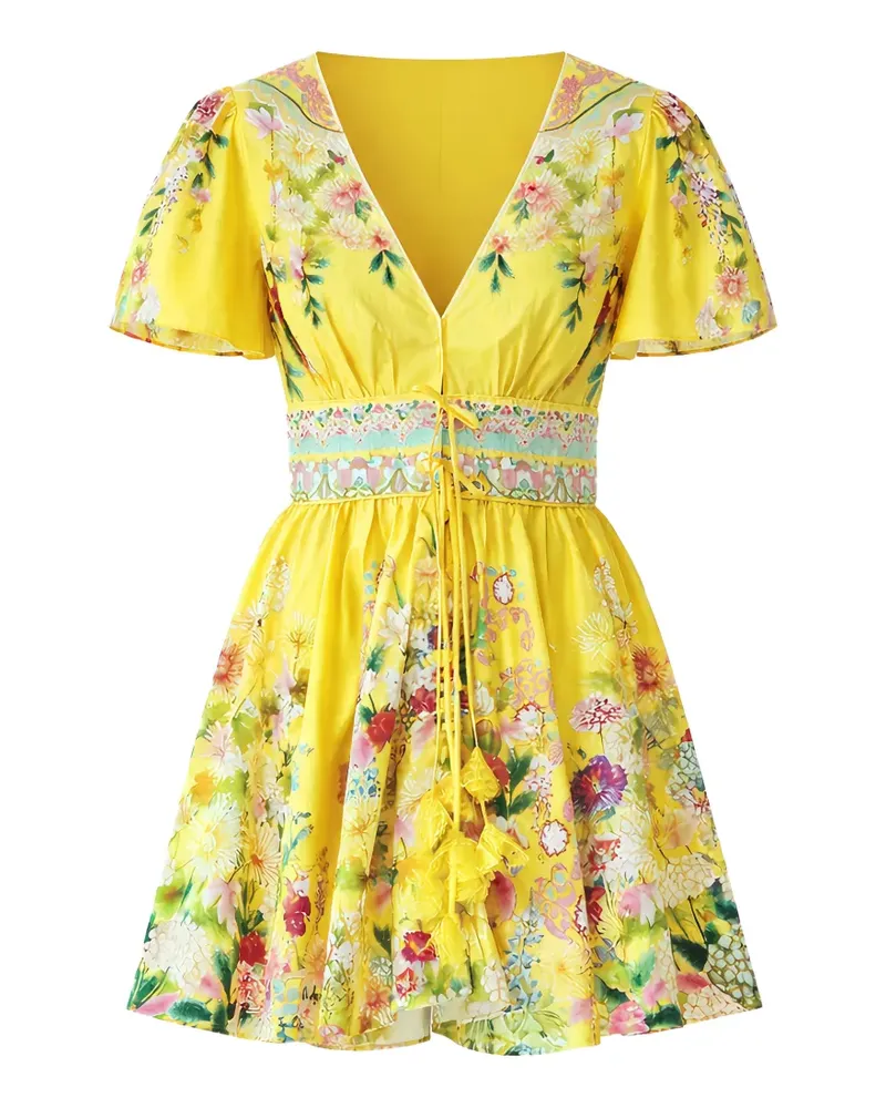 Camilla Lady Limonada V-neck mini dress - Gelb Gelb