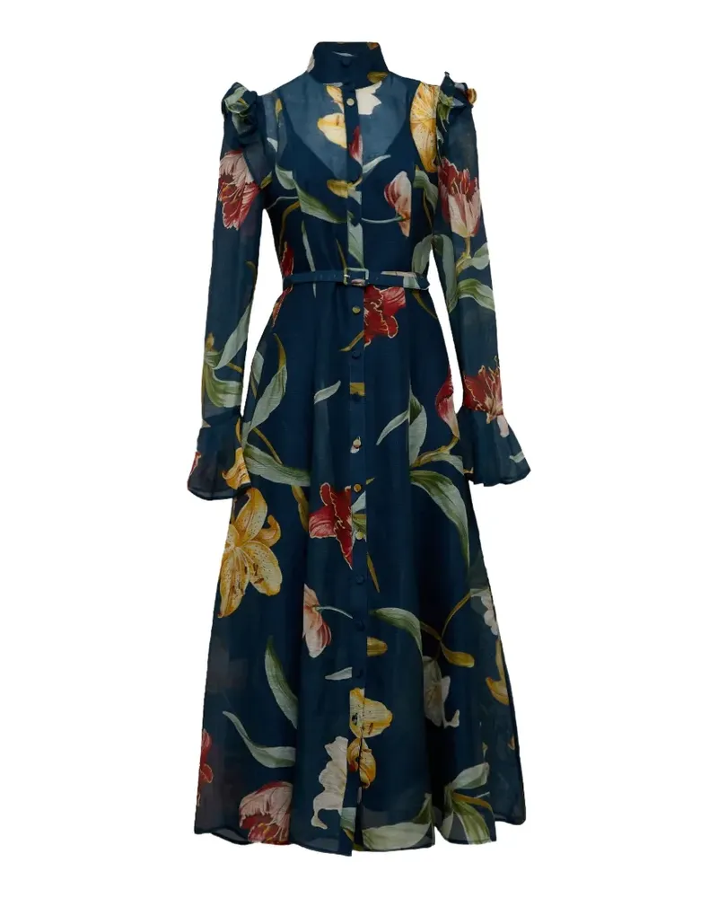 LEO LIN Katrina Midikleid mit Rüschen - Blau Blau