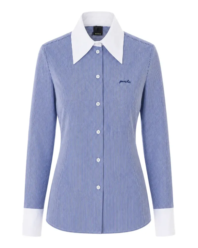 Pinko Gestreiftes Hemd mit Logo-Stickerei - Blau Blau