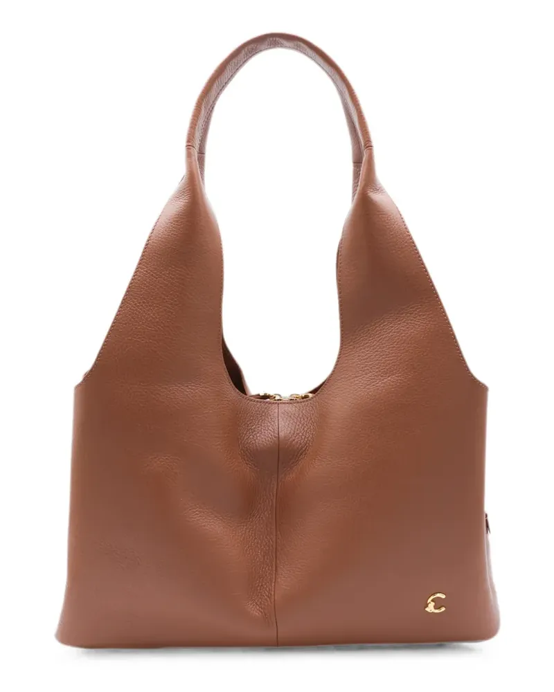 Coccinelle logo-plaque pebbled-leather shoulder bag - Braun Braun