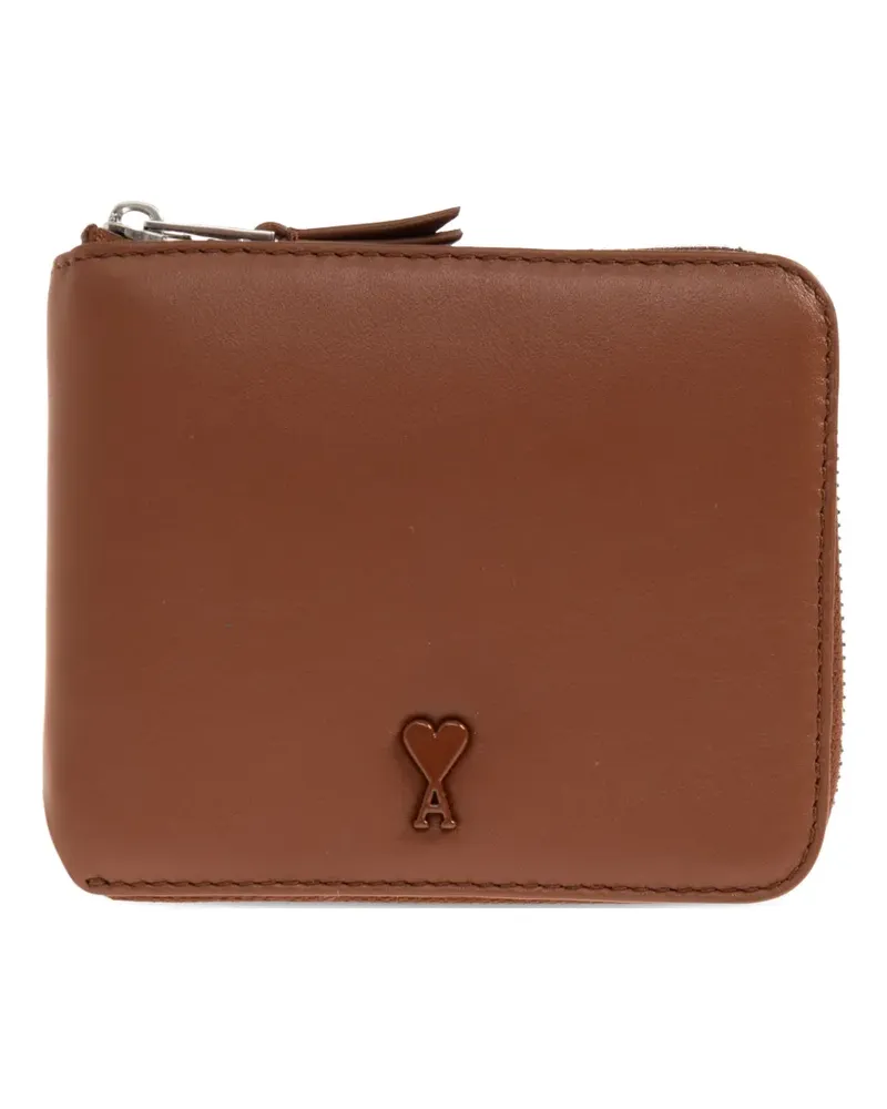 AMI Paris logo-appliqué leather wallet - Braun Braun