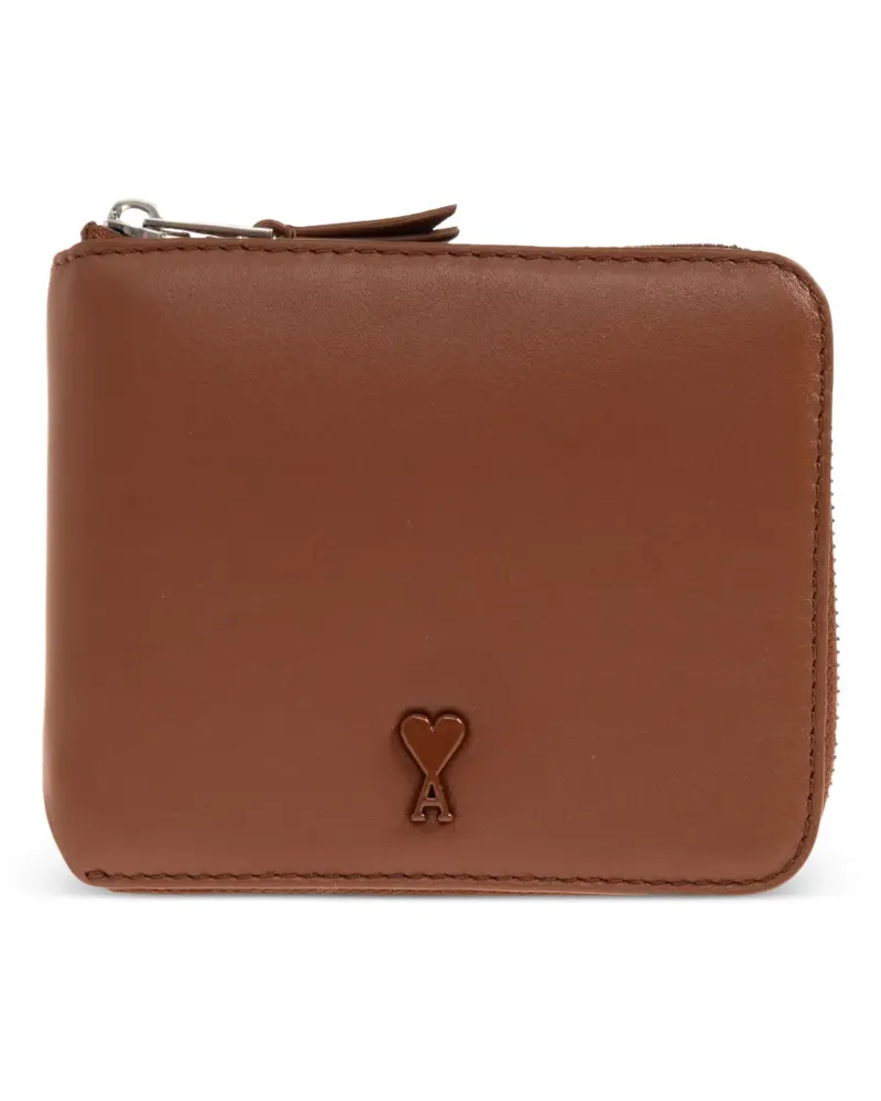 AMI Paris logo-appliqué leather wallet - Braun Braun