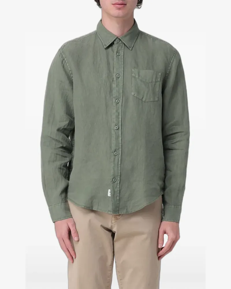 Blauer linen chest-pocket shirt - Grün Grün