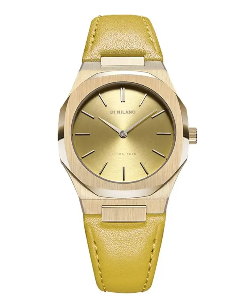 D1 Milano Armbanduhr mit Lederband - Gelb Gelb