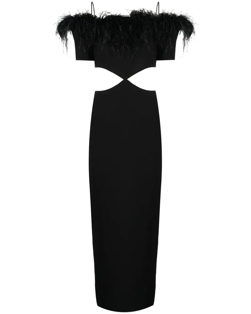 RASARIO Asymmetrisches Midikleid mit Federn - Schwarz Schwarz