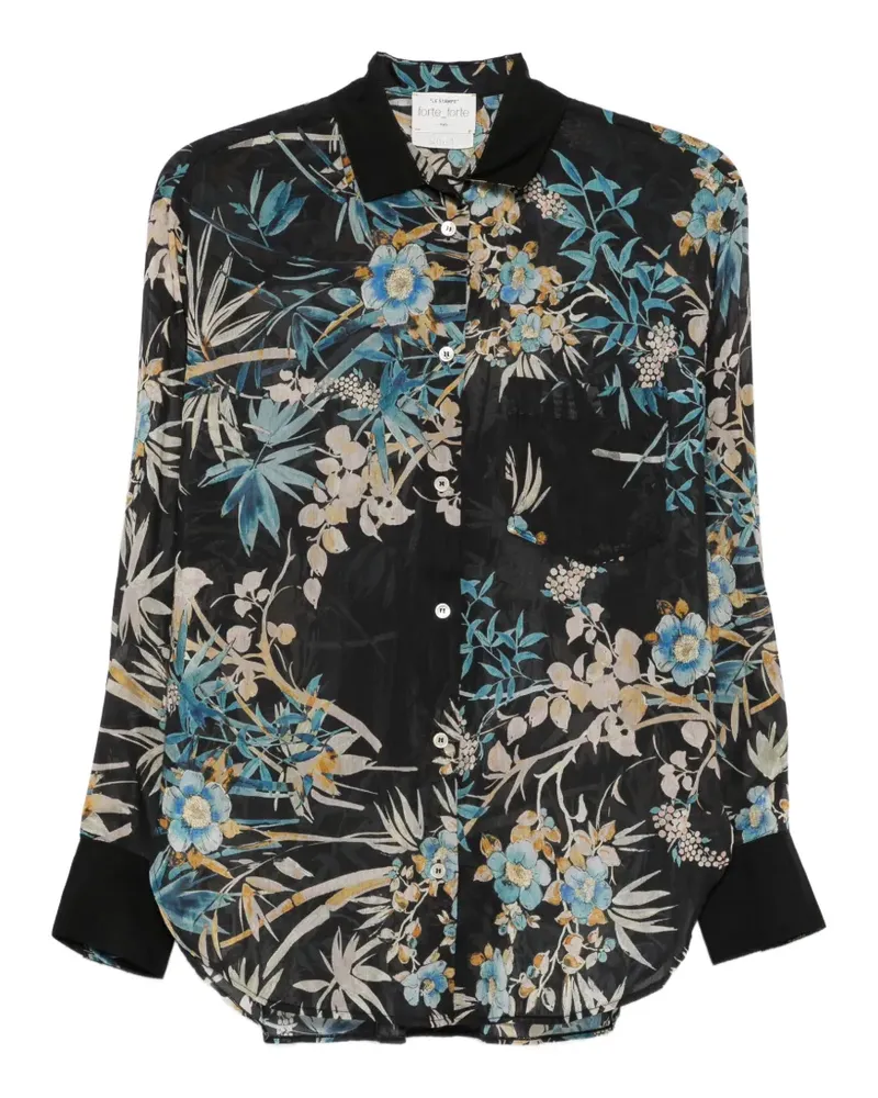 forte_forte Hemd mit Blumenmuster - Schwarz Schwarz