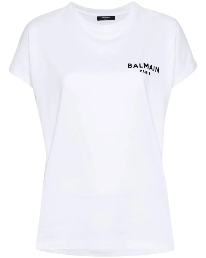 Balmain T-Shirt mit beflocktem Logo - Weiß Weiß