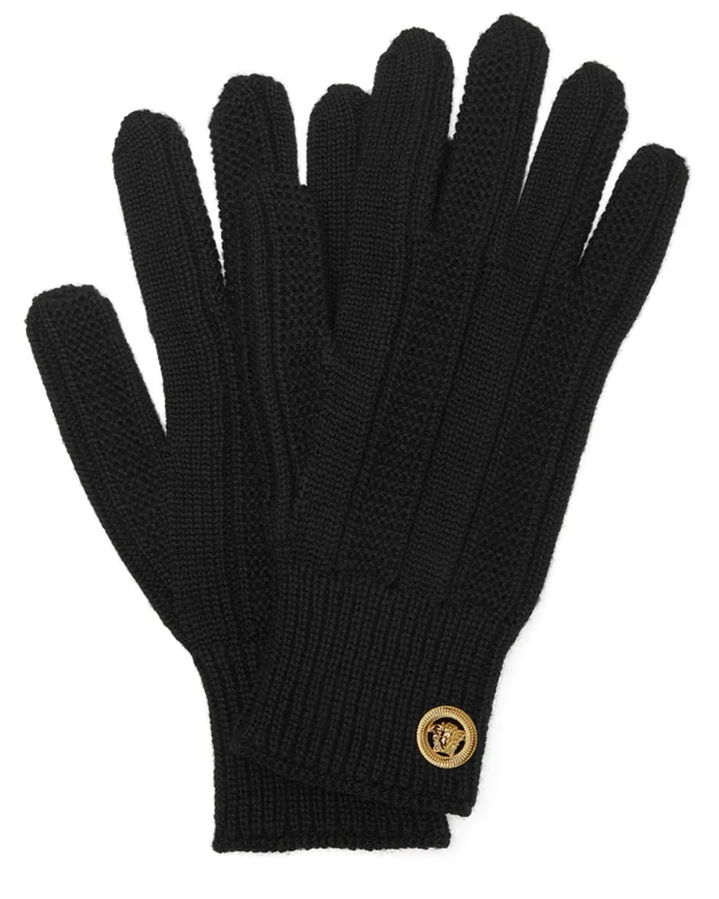 Versace Gerippte Strickhandschuhe mit Medusa-Schild - Schwarz Schwarz