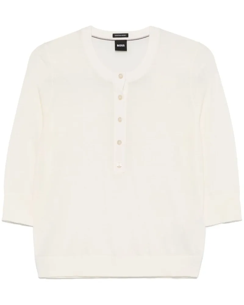 HUGO BOSS Pullover mit Henley-Kragen - Weiß Weiß