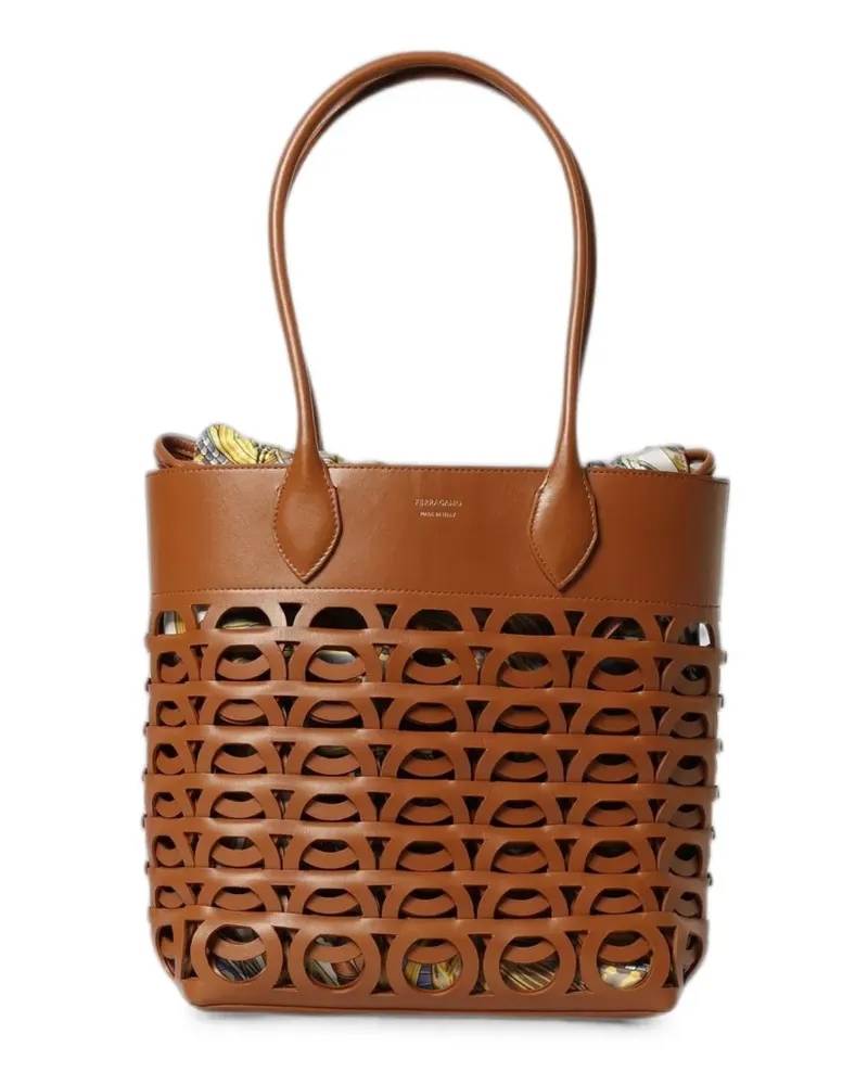 Ferragamo M Gancini cut-out tote bag - Braun Braun