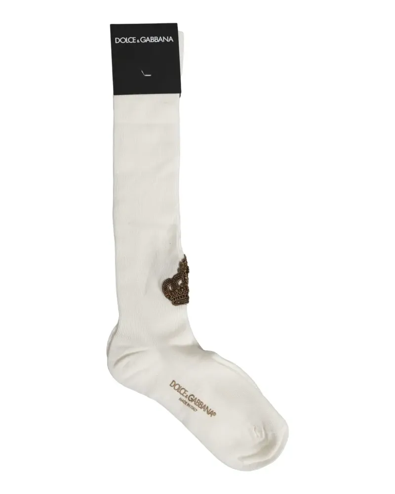Dolce & Gabbana crown-embroidered knee-high socks - Weiß Weiß
