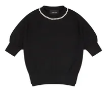 Puffärmel-Pullover mit Perlenverzierung - Schwarz