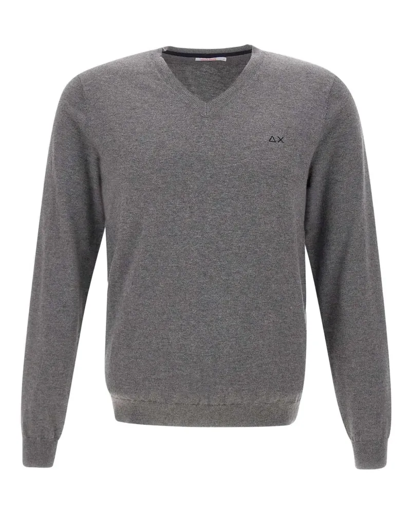 Sun68 embroidered-logo V-neck jumper - Grau Grau