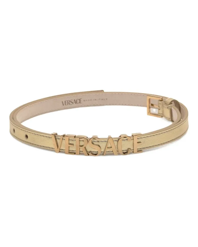 Versace Ledergürtel mit Logo-Schild - Gelb Gelb