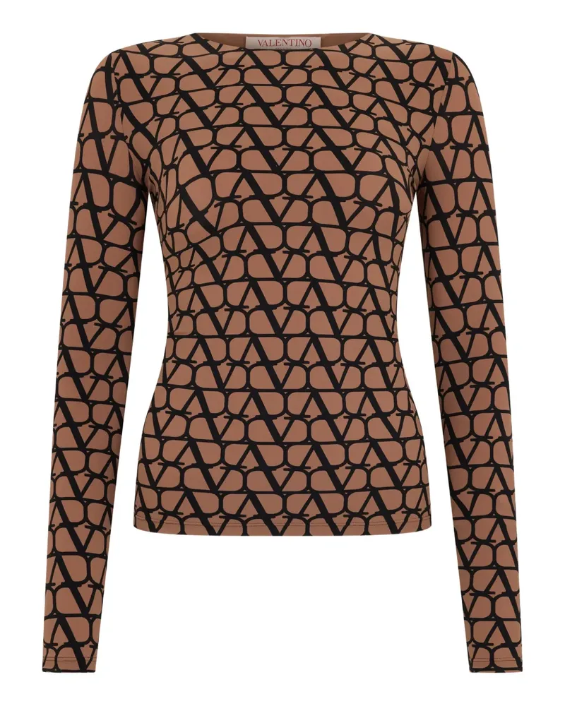 Valentino Garavani monogram-print long-sleeve top - Braun Braun