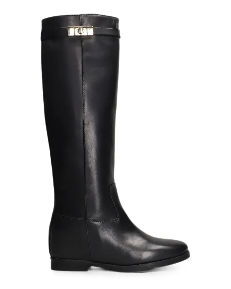 Julie Dee Kniehohe Stiefel mit Lock - Schwarz Schwarz
