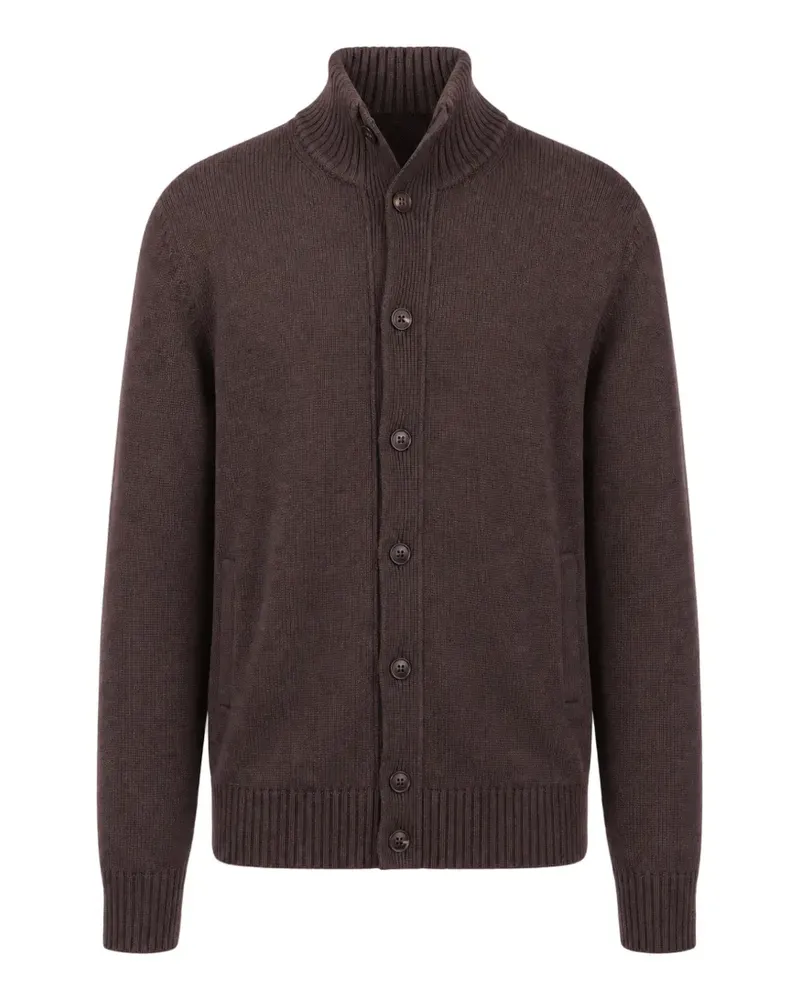 Slowear Gerippter Cardigan mit Stehkragen - Braun Braun