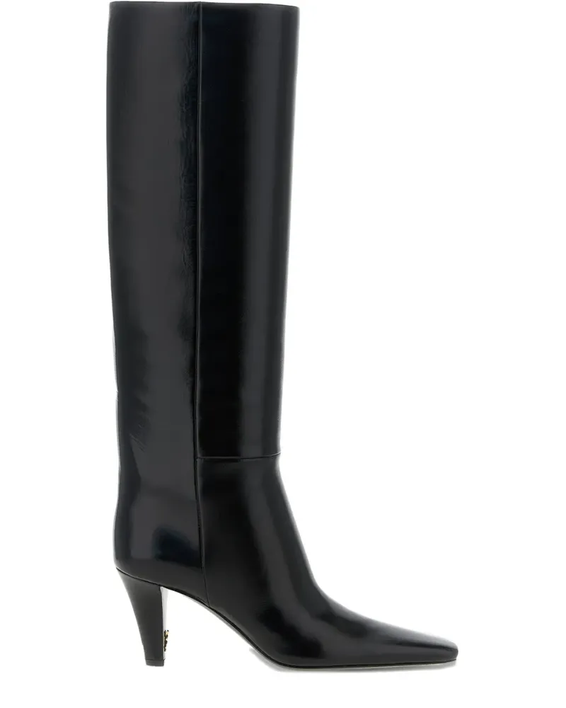 Saint Laurent 75mm Jill pointed logo heel boots - Schwarz Schwarz
