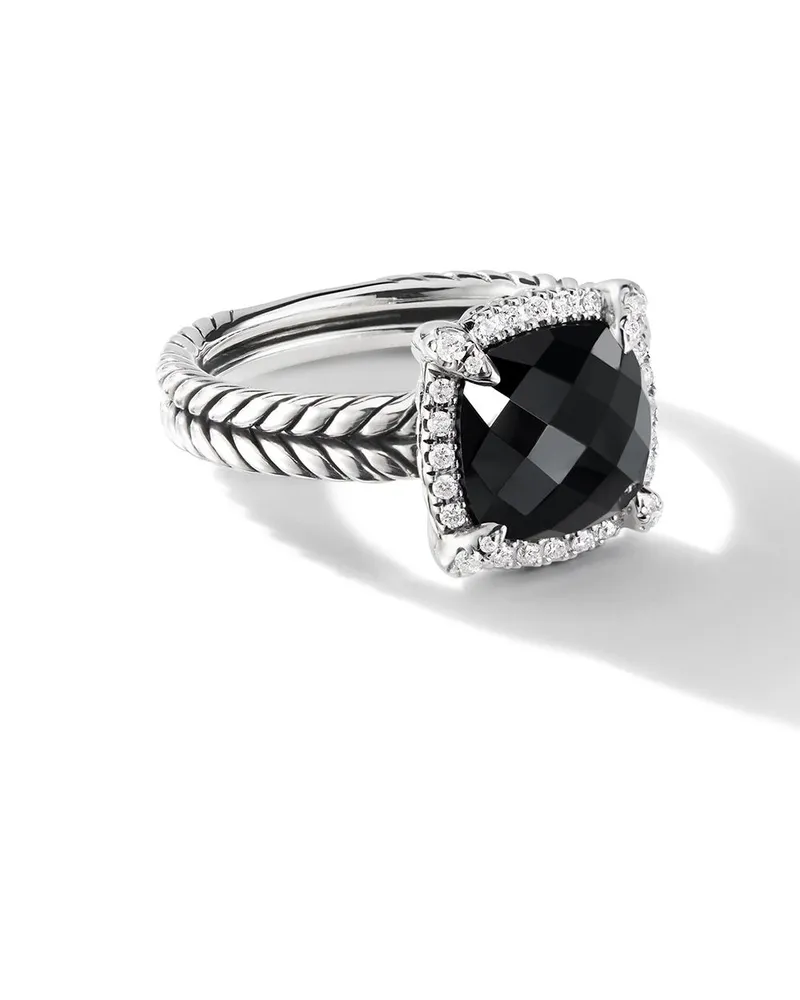 David Yurman Chatelaine Pavé Sterlingsilberring mit Onyx und Diamanten (9mm Silber