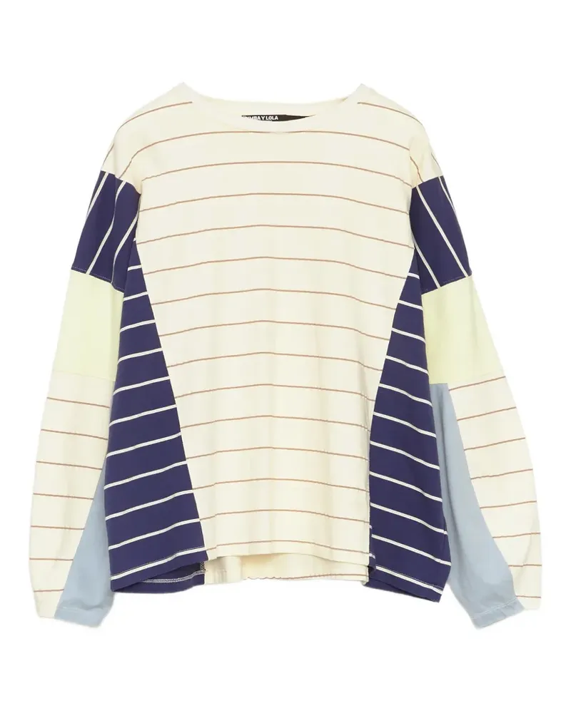 BIMBA Y LOLA Elfenbeinfarbenes mehrfarbig gestreiftes Oversized-T-Shirt - Nude Nude
