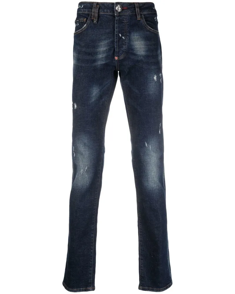 Philipp Plein Gerade Jeans in Distressed-Optik - Blau Blau