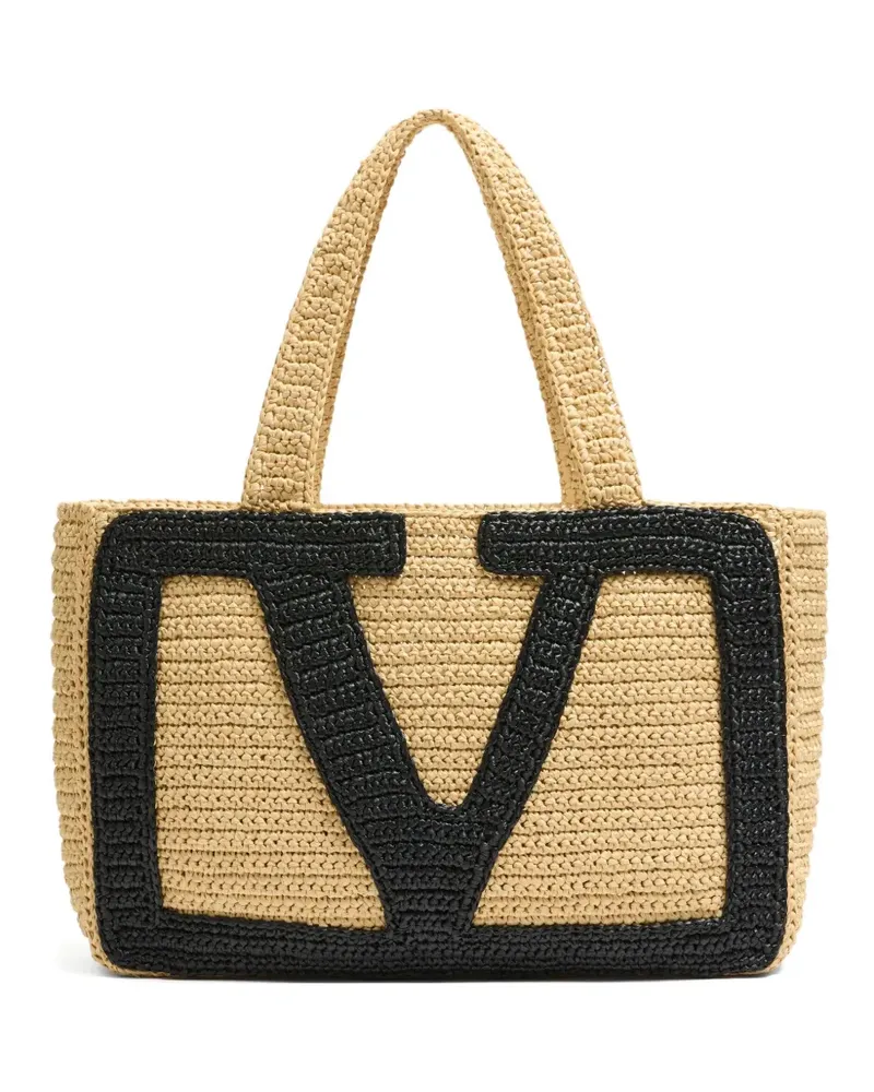 Valentino Garavani Großer Viva Superstar Tote Bag aus Raffiabast - Nude Nude