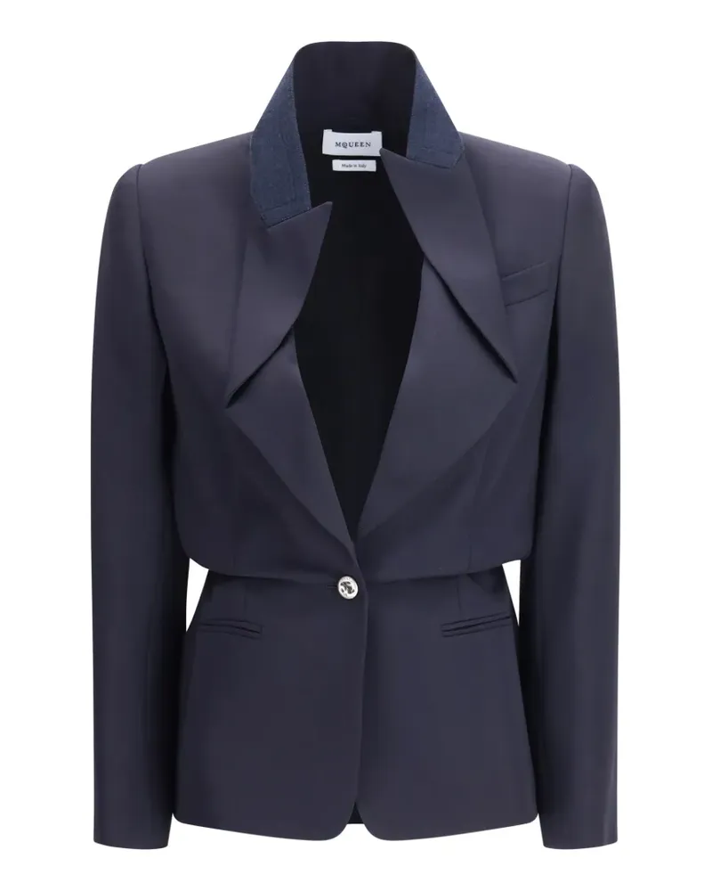 Alexander McQueen collarless wool blazer - Blau Blau