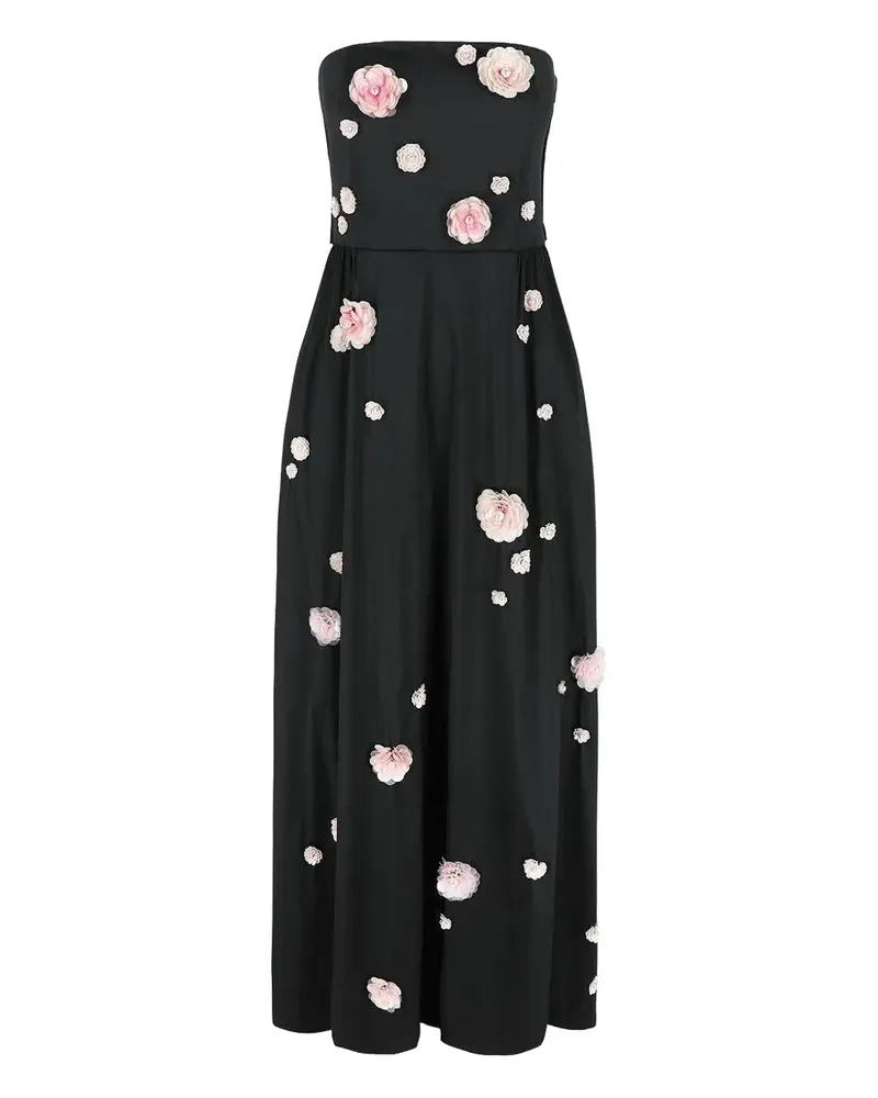 BERNADETTE Maxikleid mit Blumenapplikation - Schwarz Schwarz