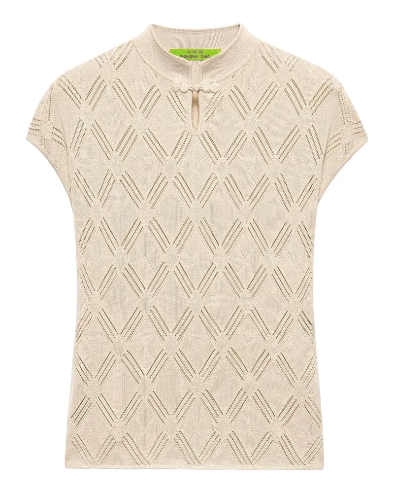 Shanghai Tang openwork-knit frog-fastening top - Nude Nude