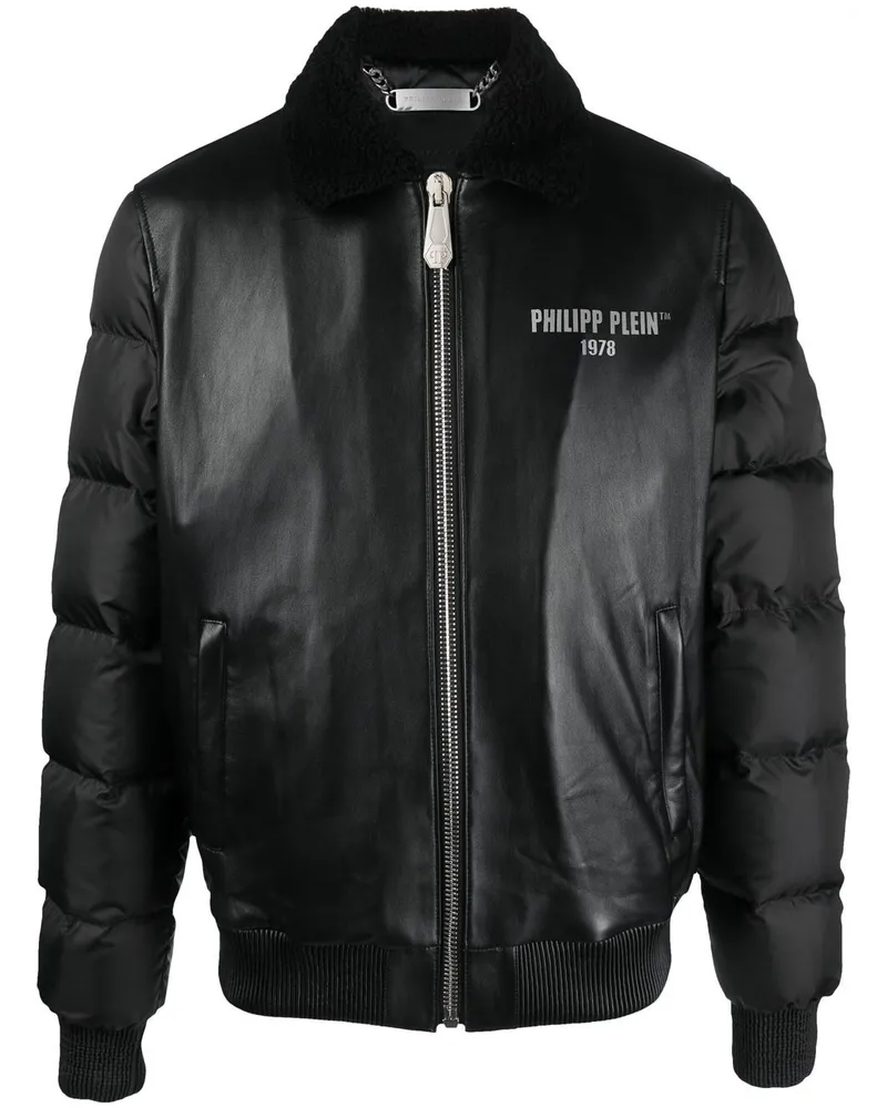 Philipp Plein Gefütterte Lederjacke mit Print - Schwarz Schwarz