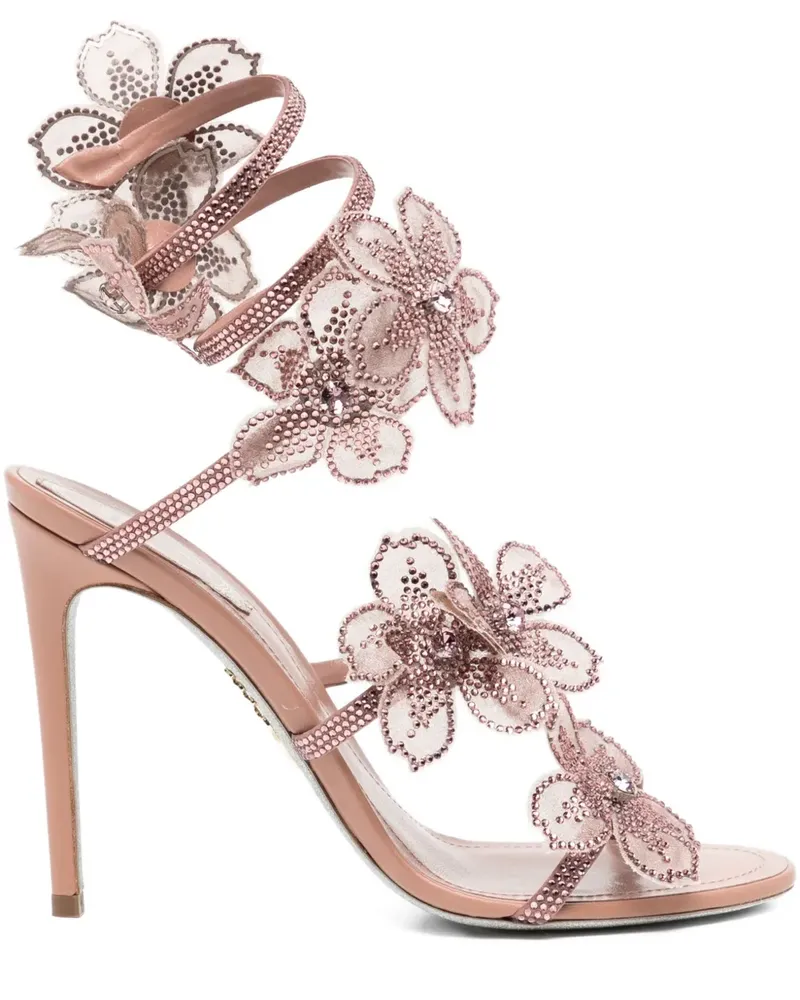 René Caovilla Sandalen mit Blumenverzierung 110mm - Nude Nude