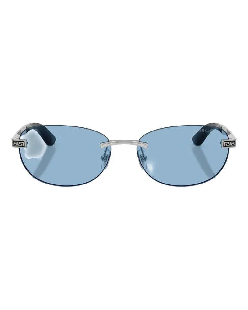 Versace Greca Sonnenbrille mit ovalem Gestell - Silber Silber
